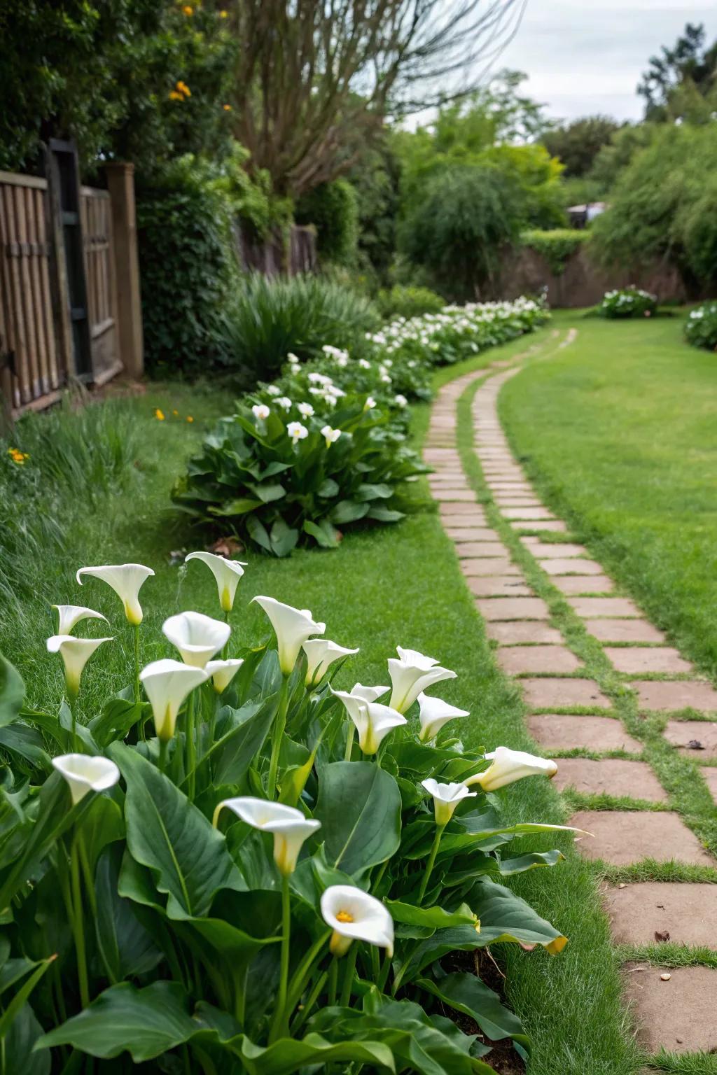 Calla lilies as a sustainable lawn replacement.