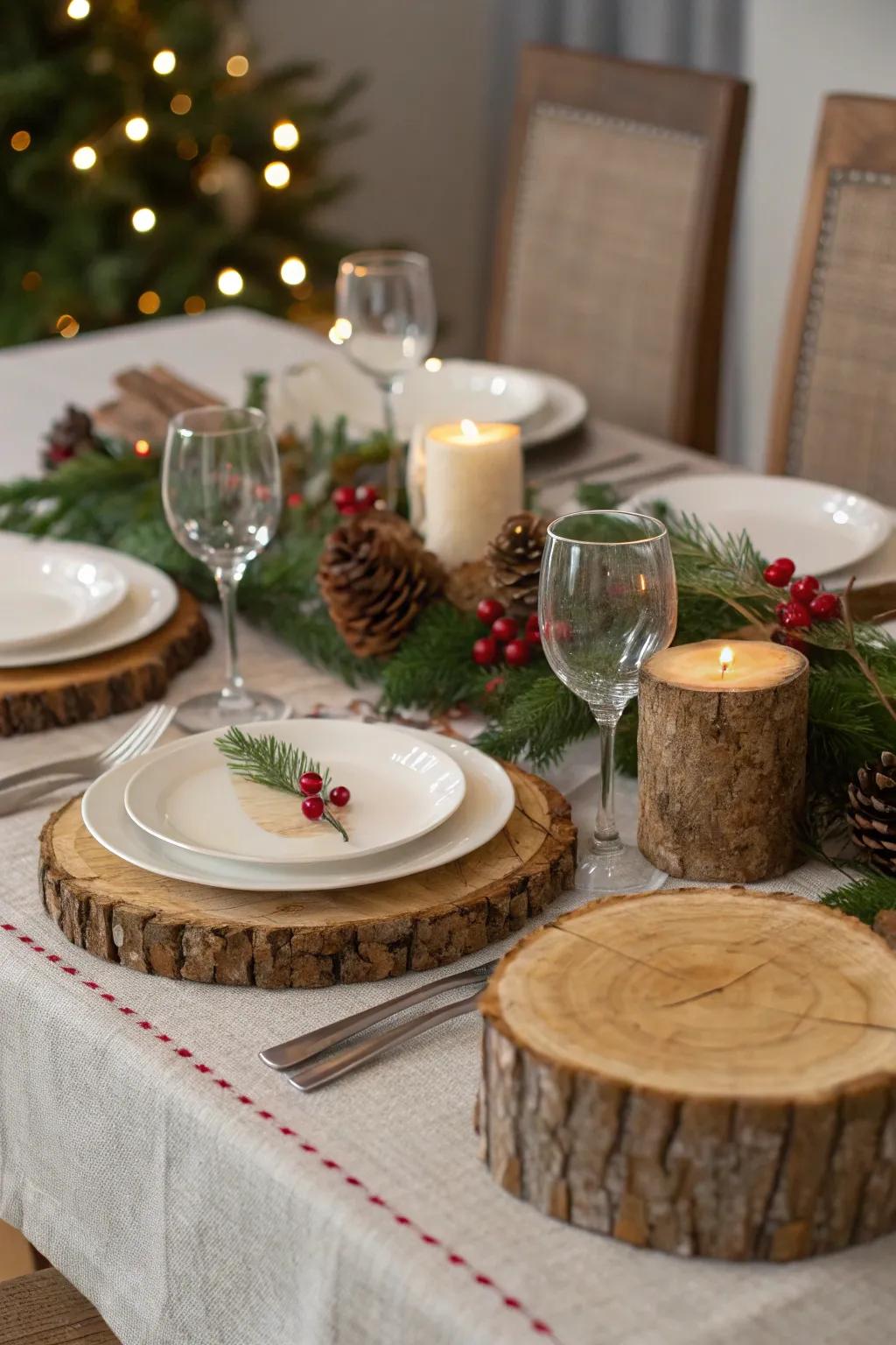 Natural wood elements add rustic warmth to the table.