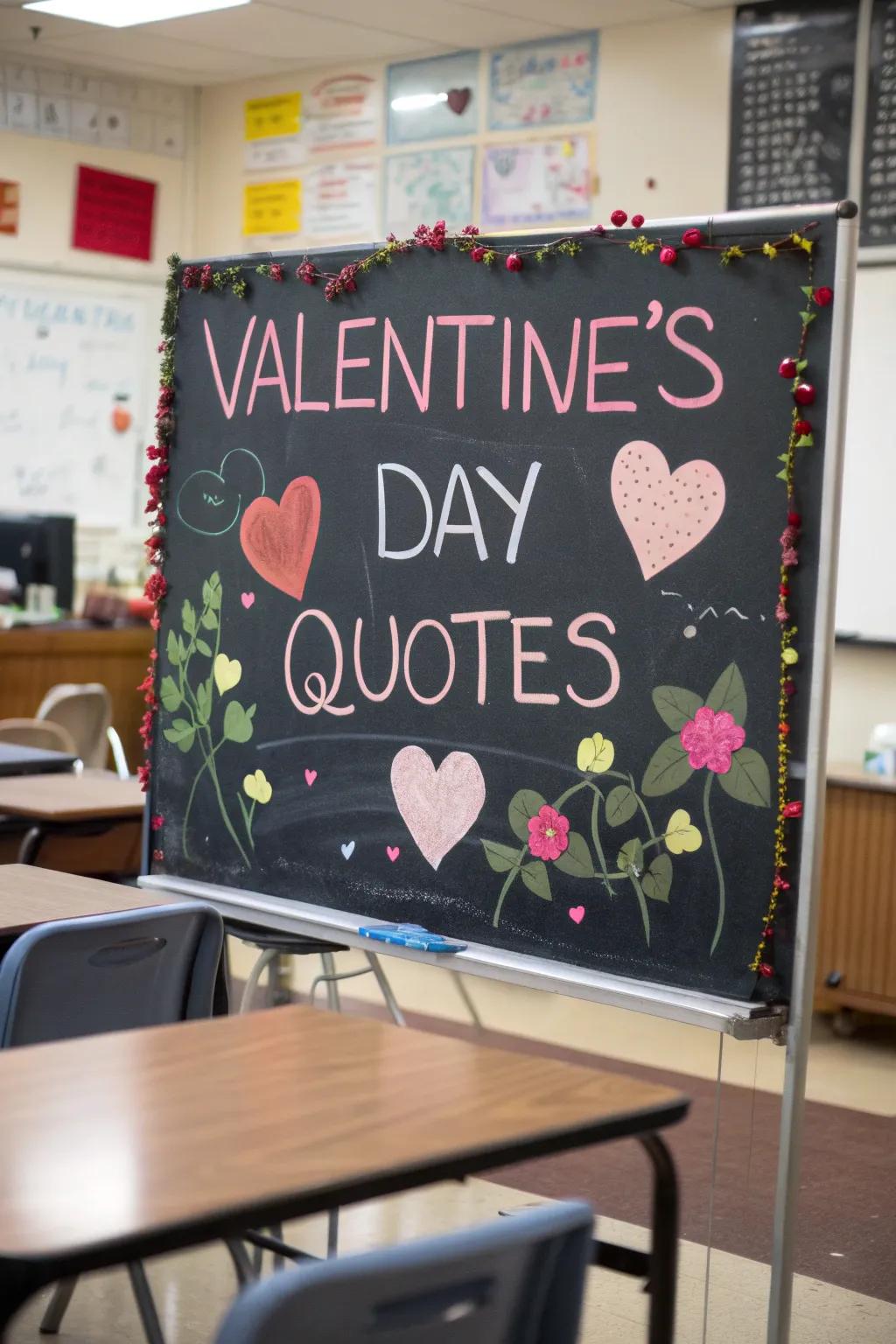 Quote board inspiring students with love-filled messages.