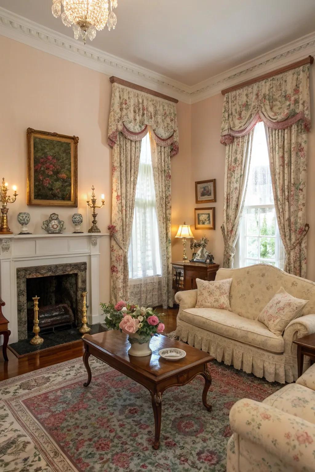 Vintage floral curtains offer timeless charm and elegance.