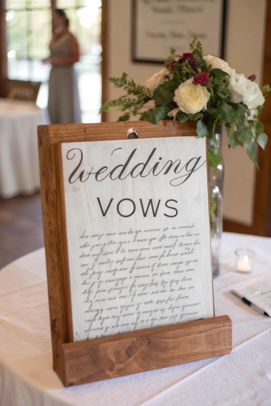 Handwritten vows creating a personal and heartfelt display.