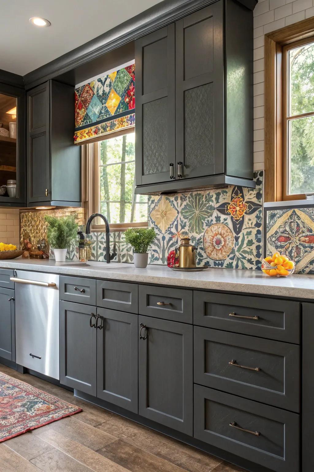 Artisan tiles adding a handcrafted dimension to the kitchen.