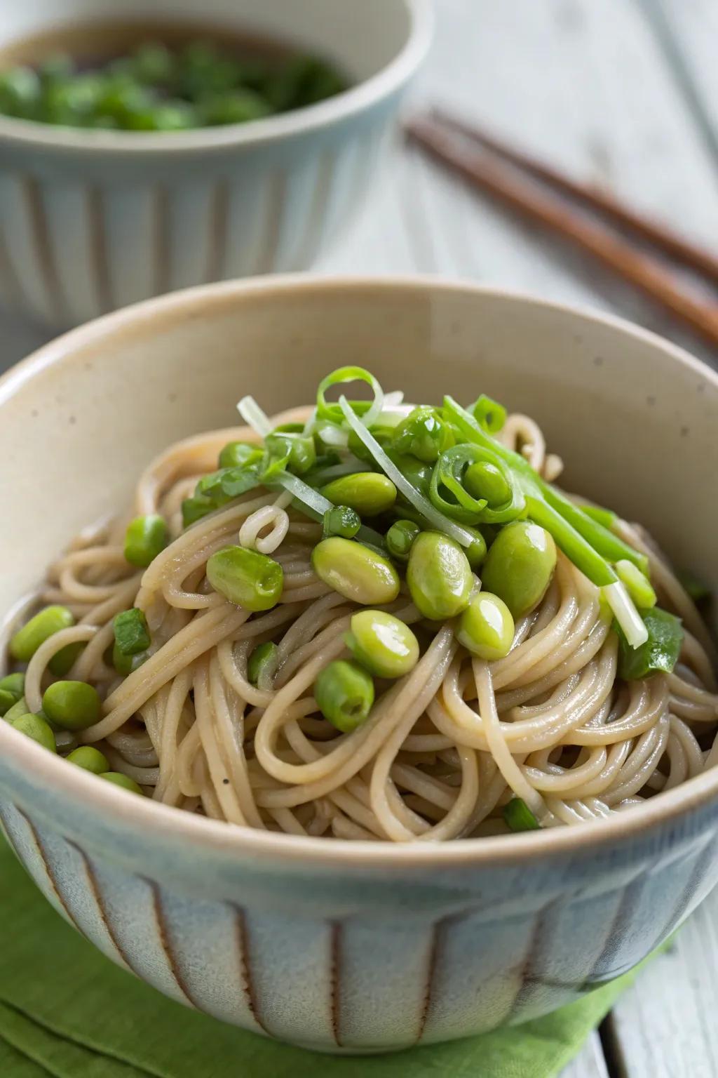 Satisfy your taste buds with refreshing cold soba noodles and edamame.