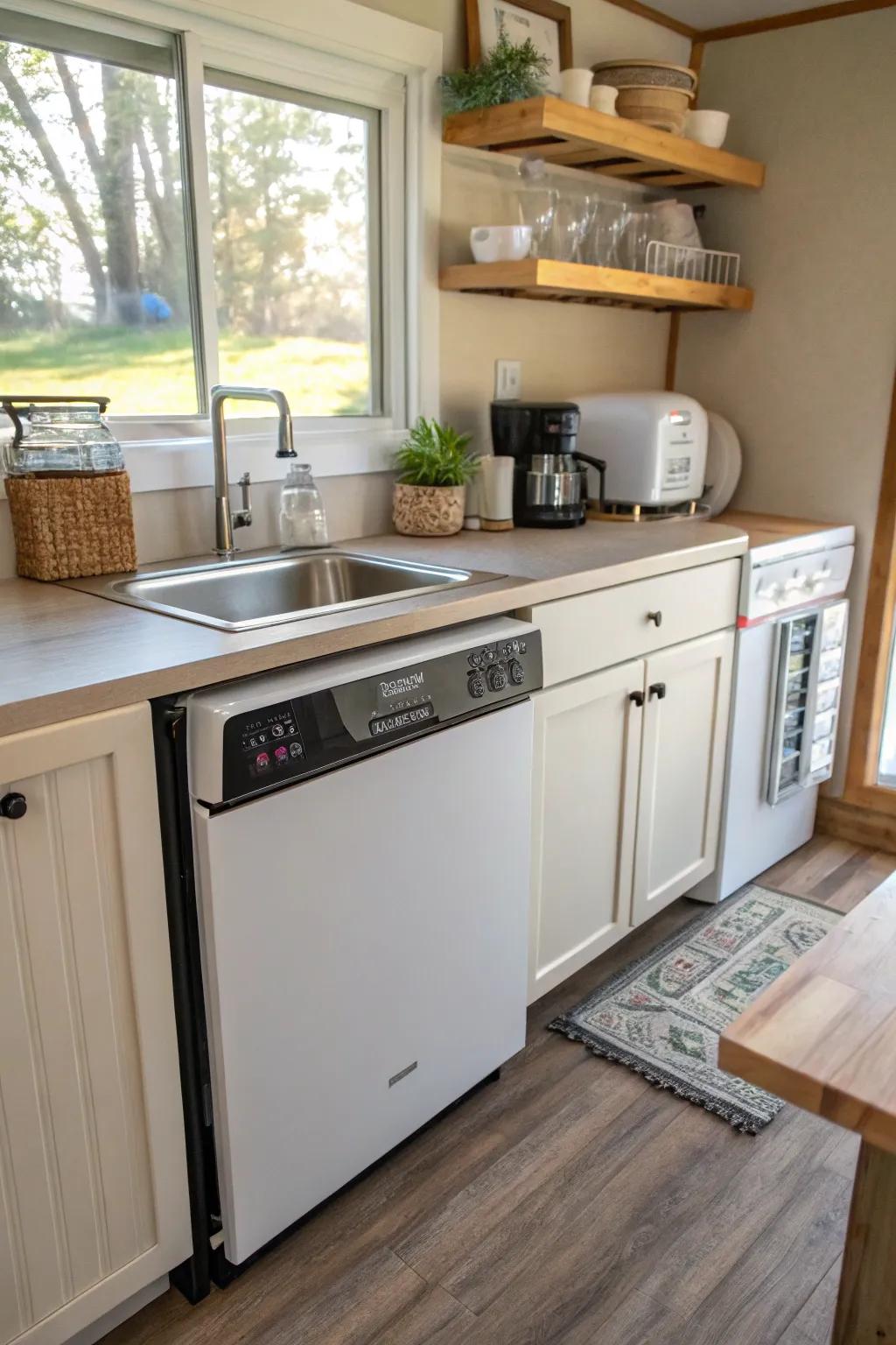 Portable countertop dishwasher for versatile kitchen convenience.