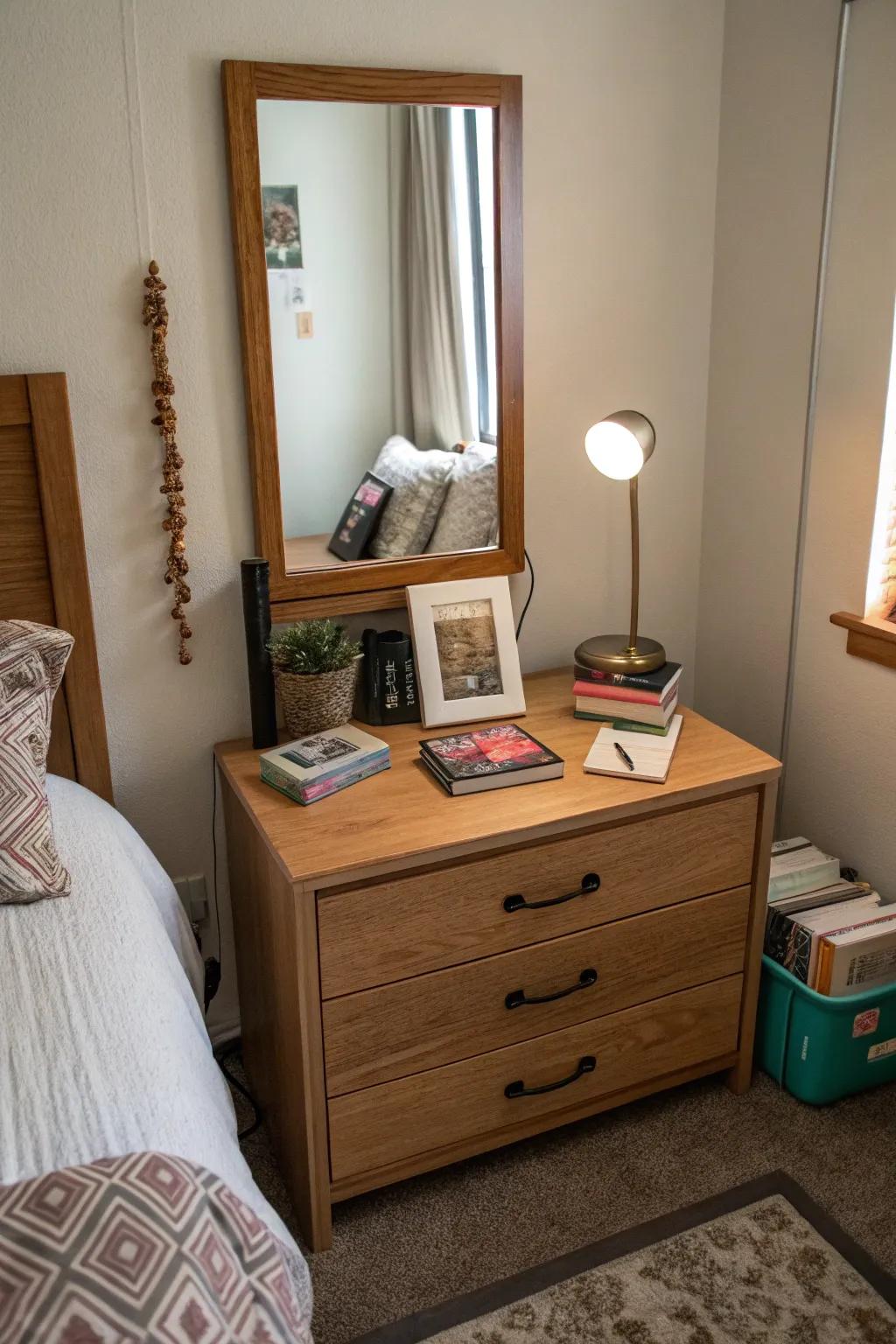 Mirrors create the illusion of space and add depth to your dorm room.