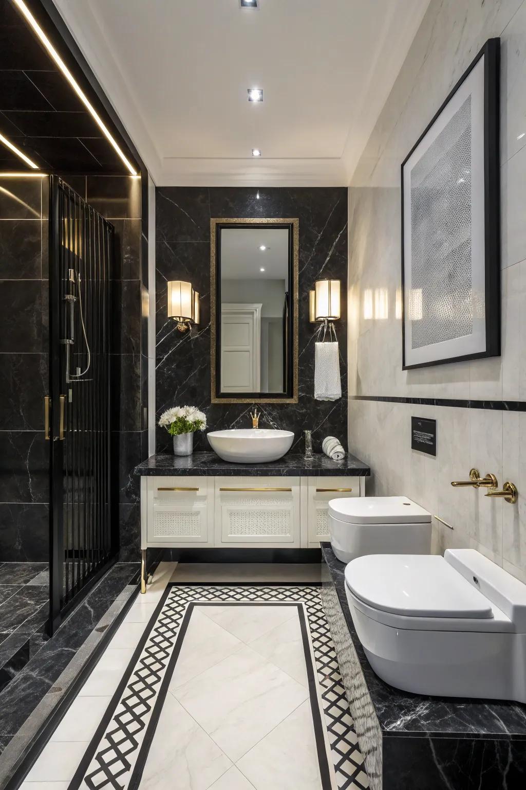 Black and white designs provide timeless elegance in your bathroom.