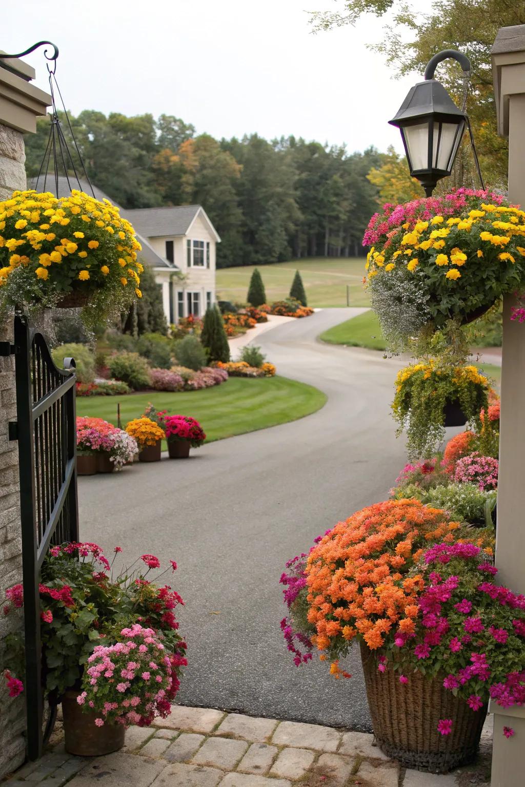 Seasonal flowers keep your driveway landscape fresh and dynamic.