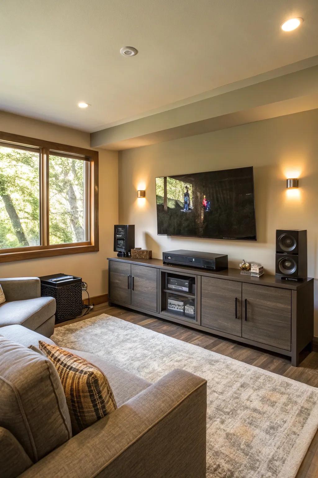 A family room where technology is seamlessly integrated.