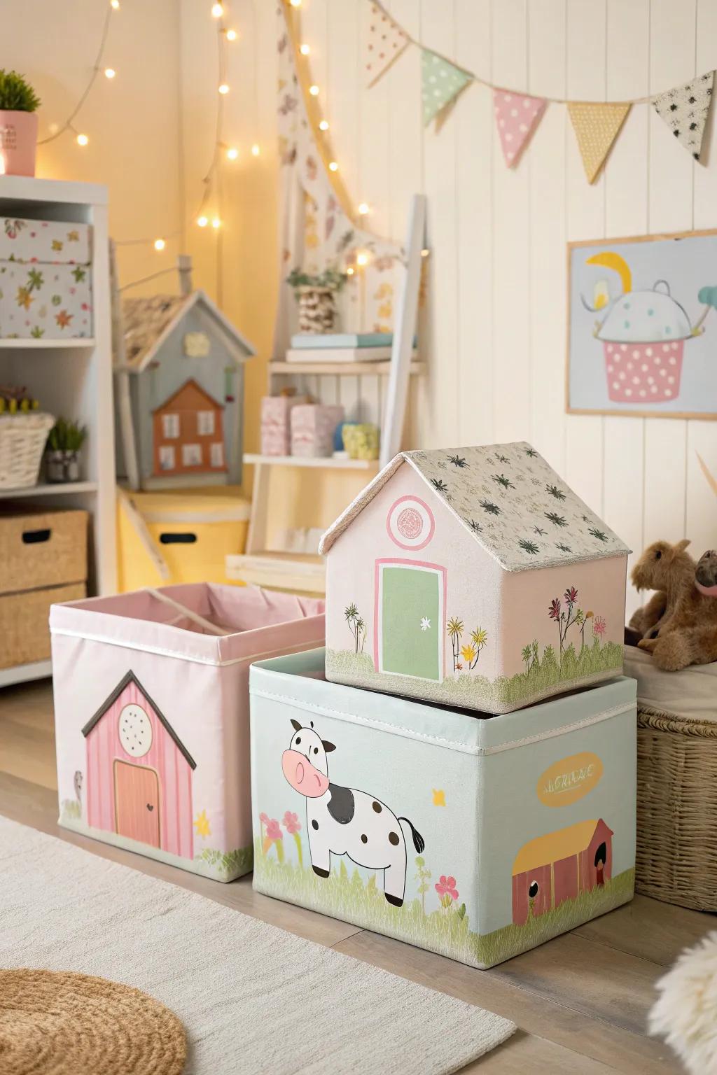 Themed storage keeps the nursery tidy and on-theme.