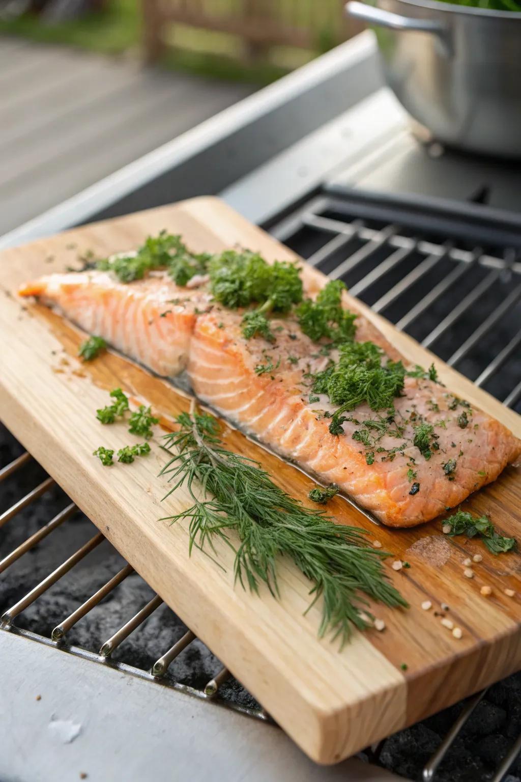 Cedar plank salmon is an elegant and flavorful grilling option.