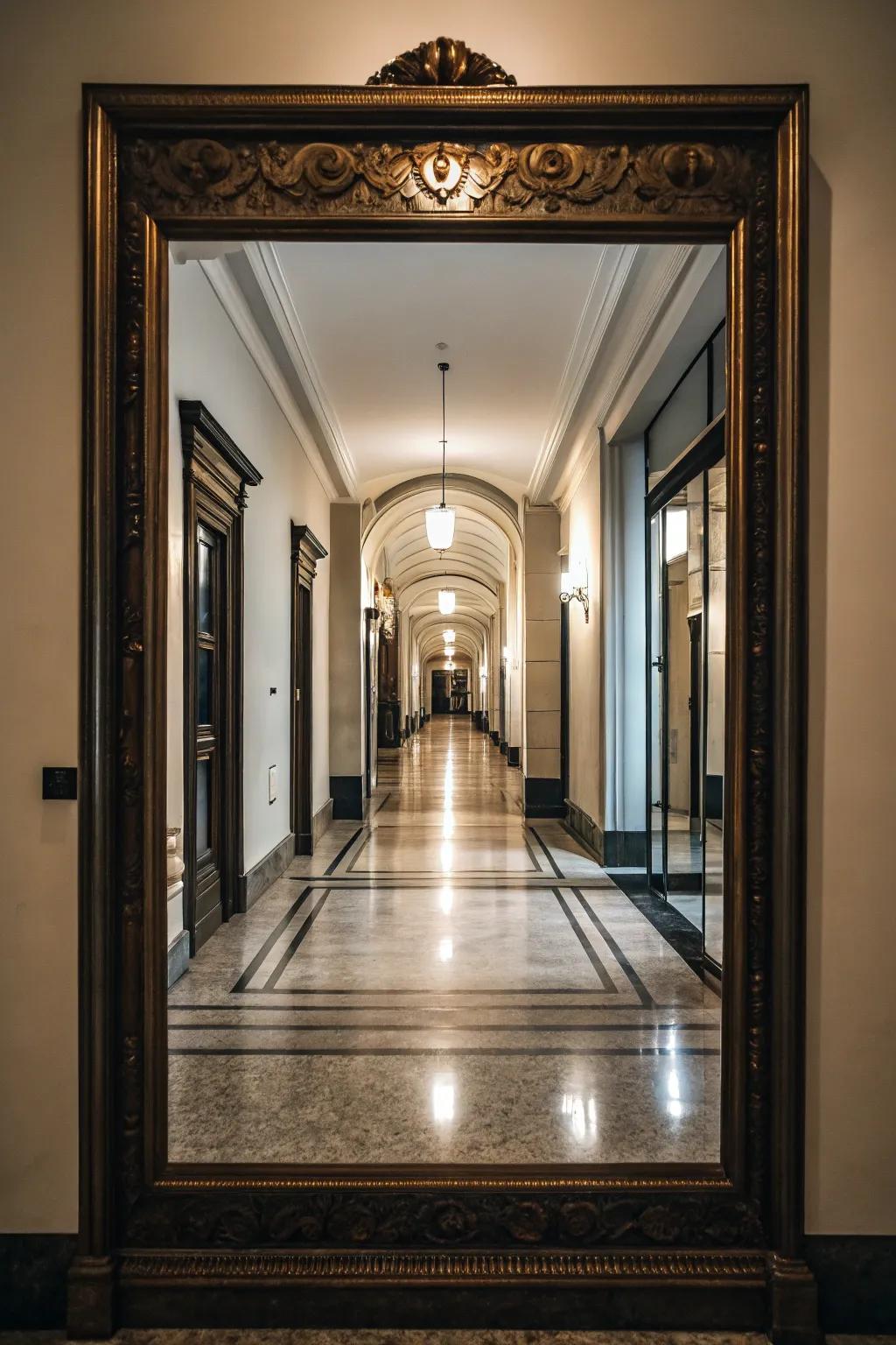 Floor to ceiling mirrors create drama and expansiveness.