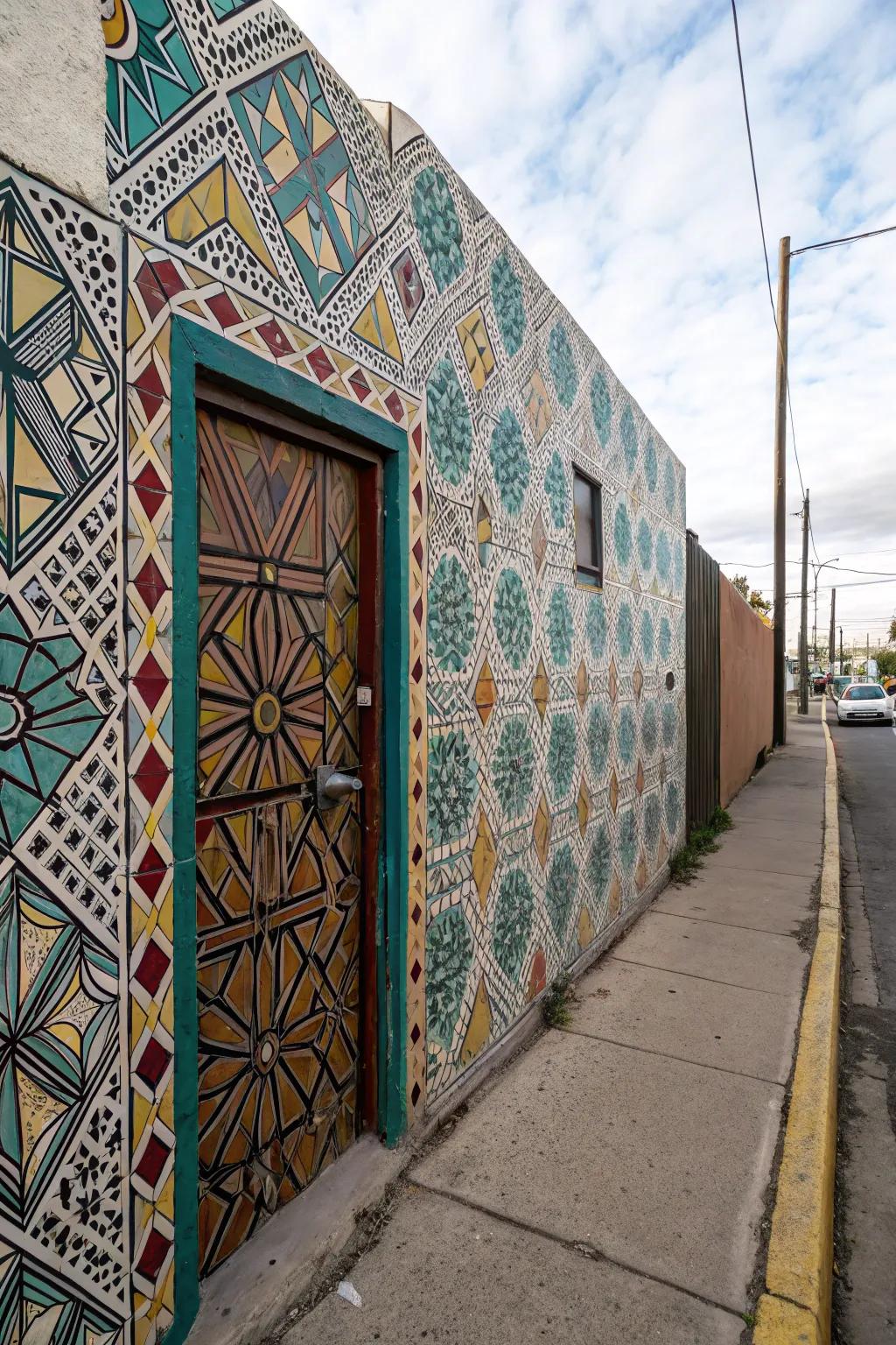 Geometric designs cleverly hide a door.