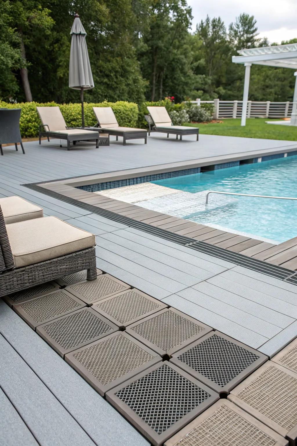 Modular systems offer adaptability for unique pool deck designs.