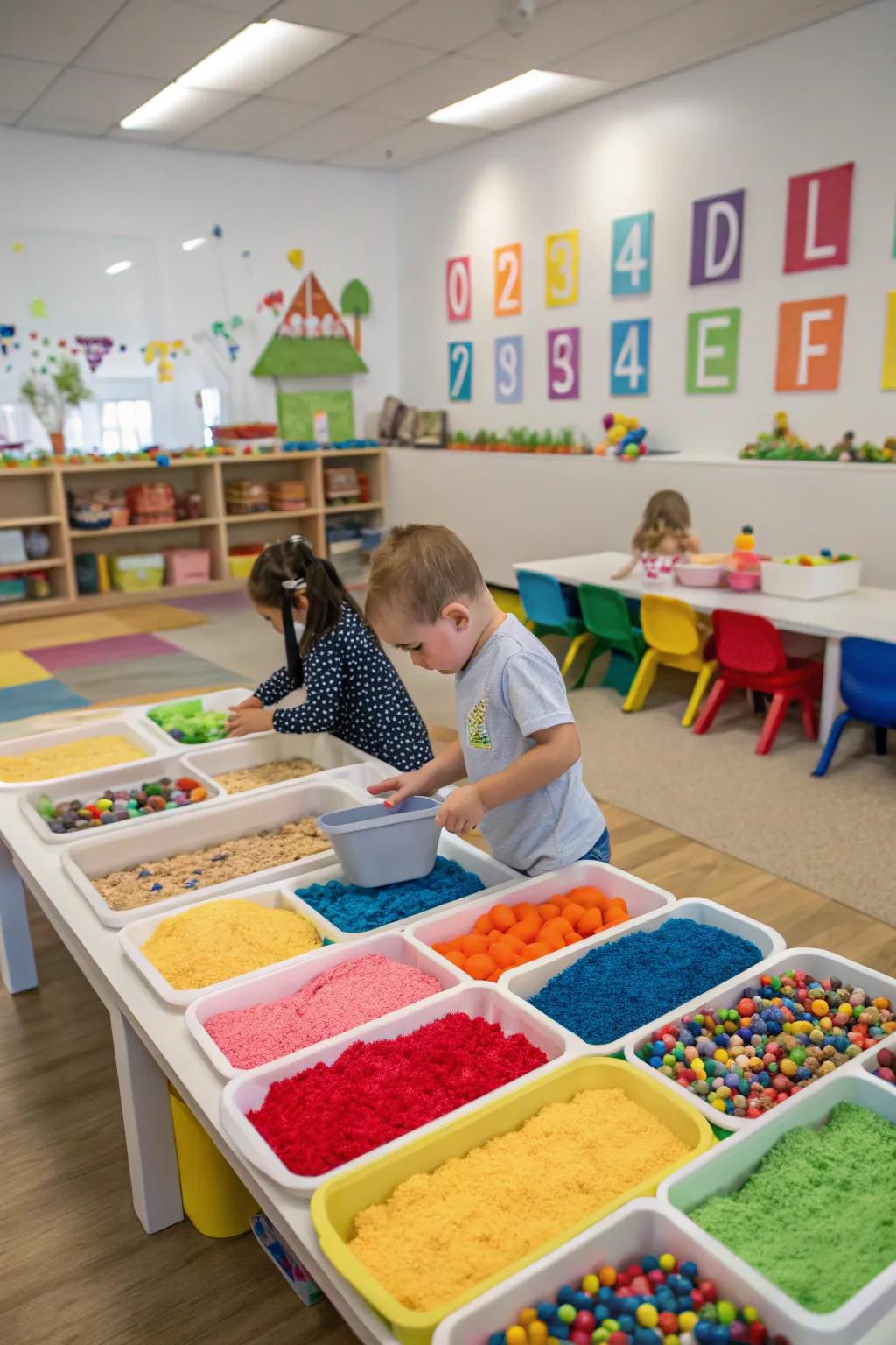 Sensory bins provide tactile experiences that engage and soothe children.