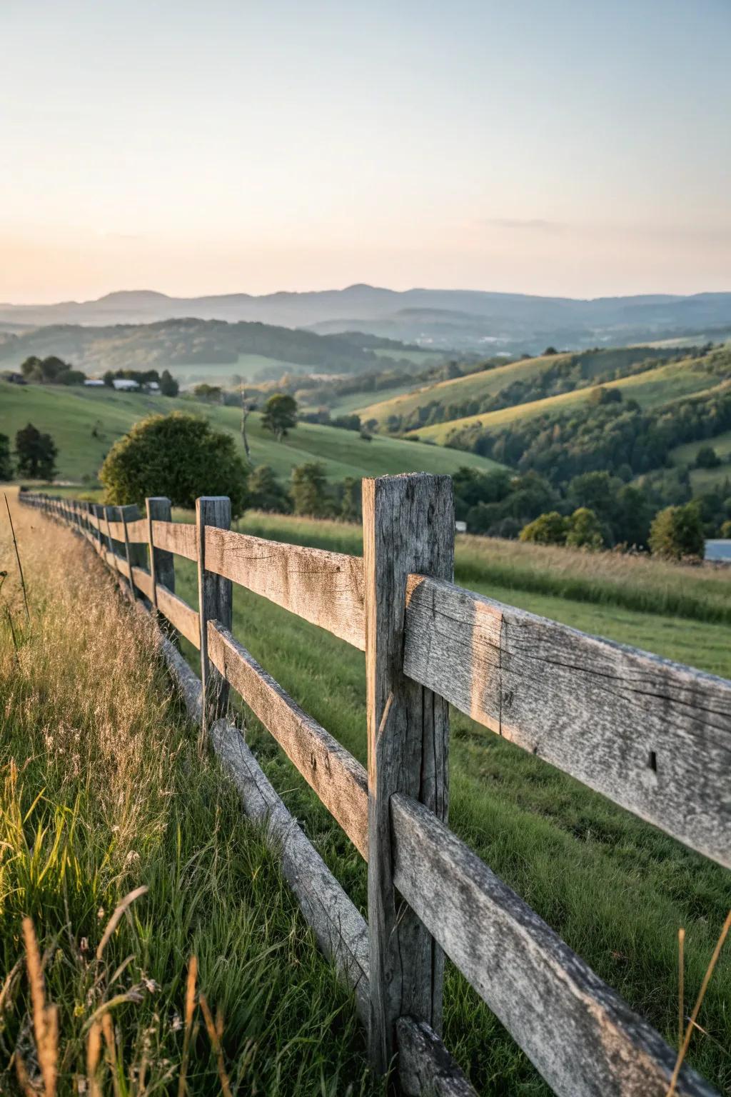 Barnwood fencing adds rustic charm and history.