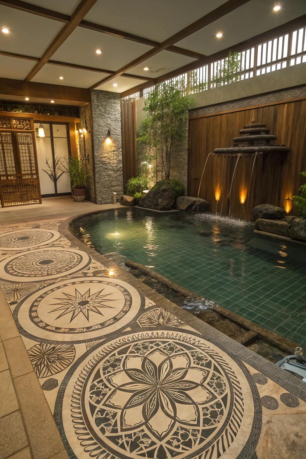 An indoor pool infused with cultural inspirations