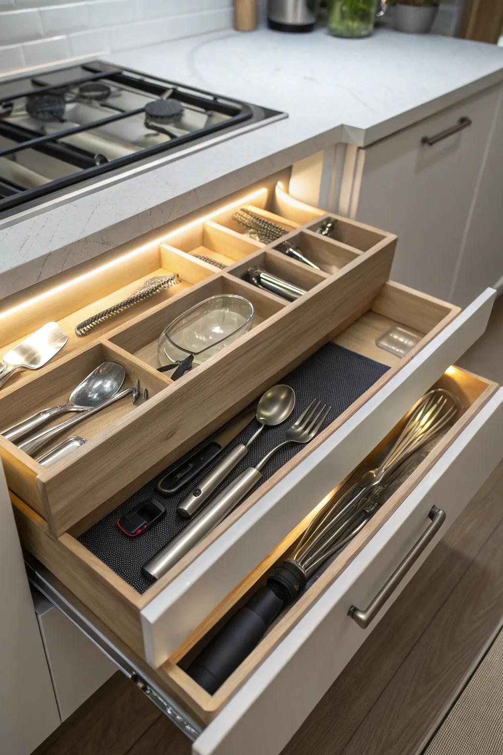 Illuminate your drawers for a luxurious and practical touch.