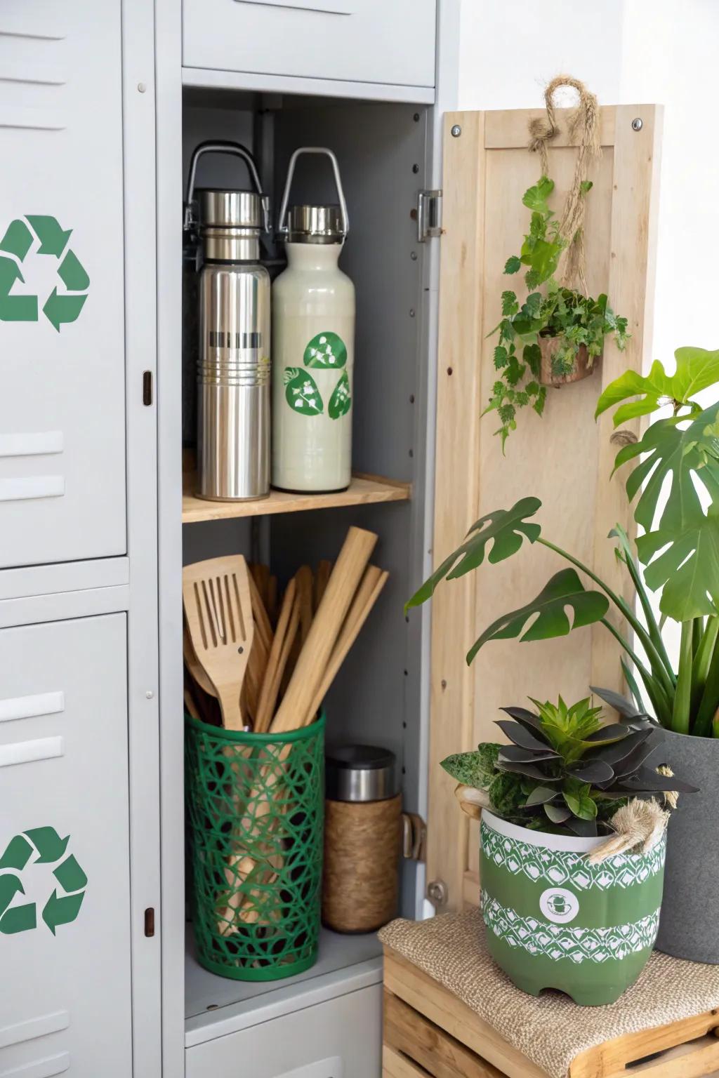 Choose eco-friendly decor for a stylish and sustainable locker.