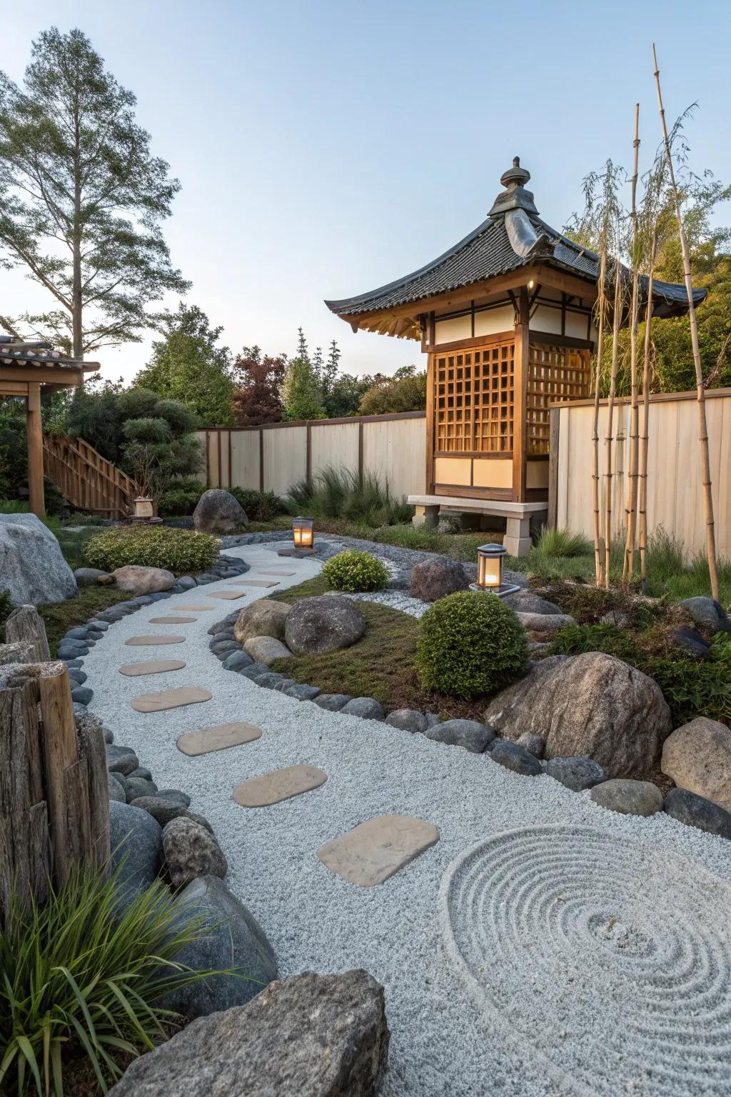 Japanese influences bring serenity to a rock garden.