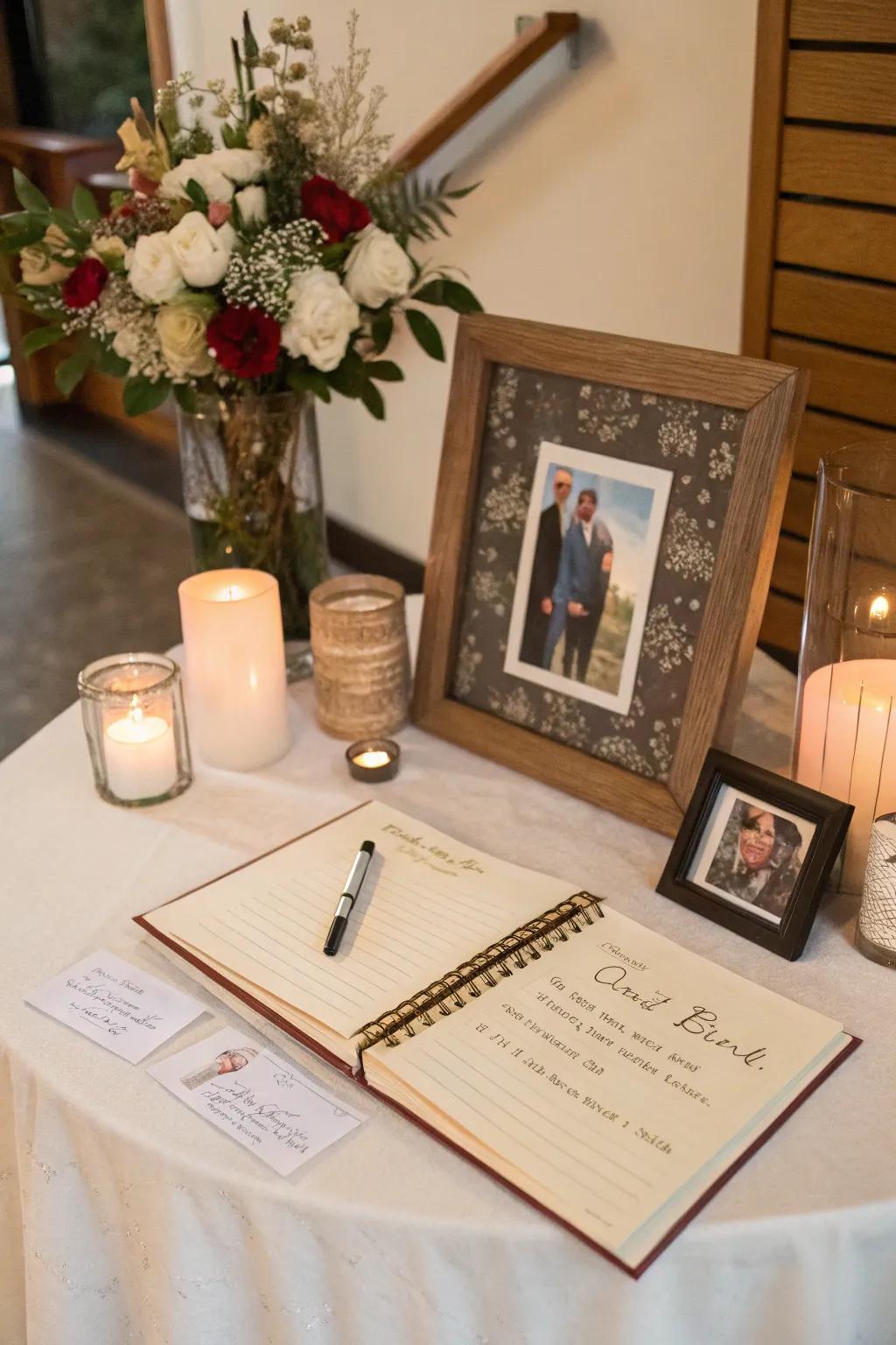 A guest book invites everyone to contribute their own thoughts and memories.