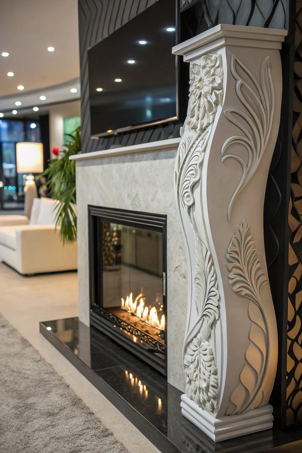 A fireplace that serves as both a heat source and an art installation.