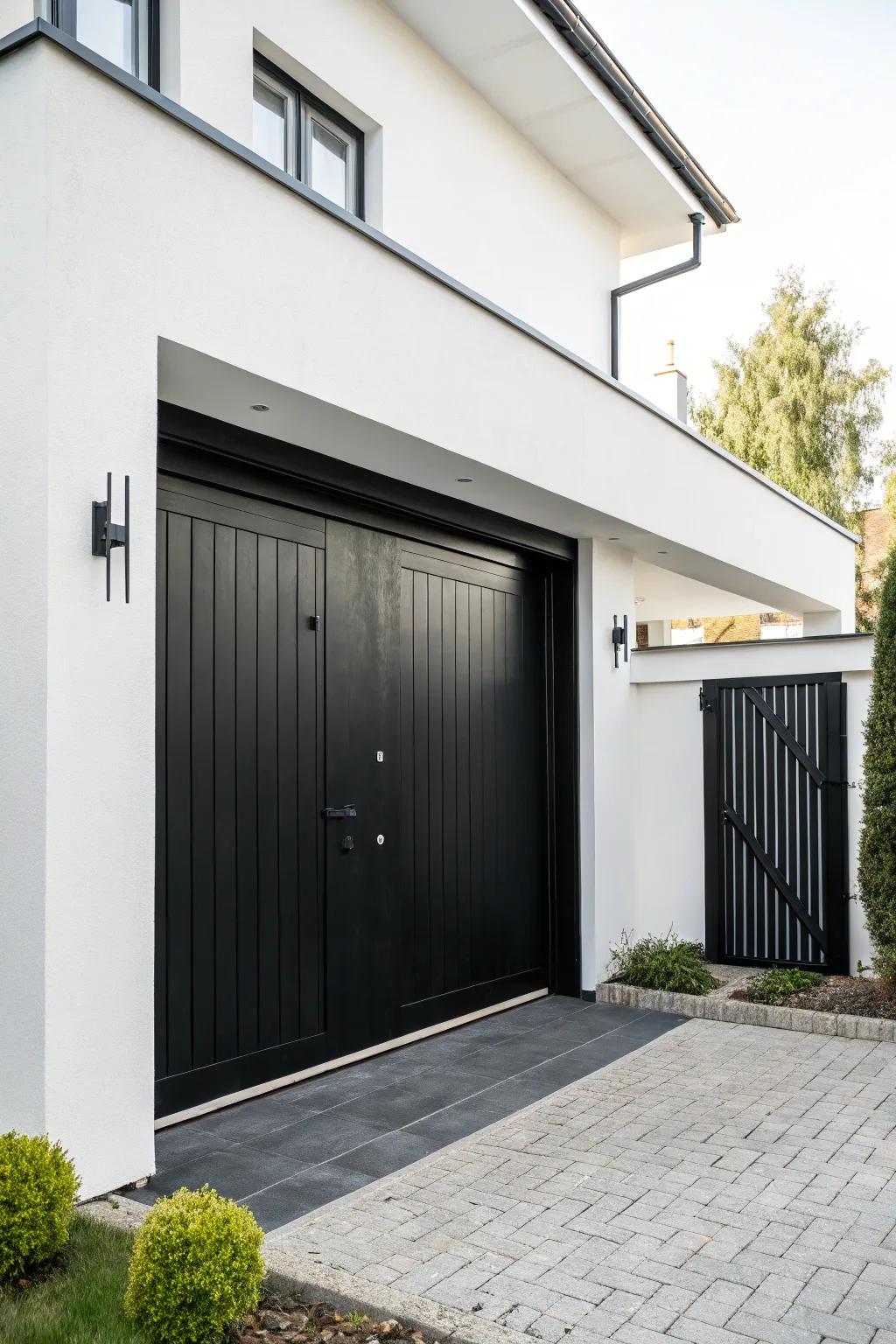 A black finish offers timeless elegance to garage doors.