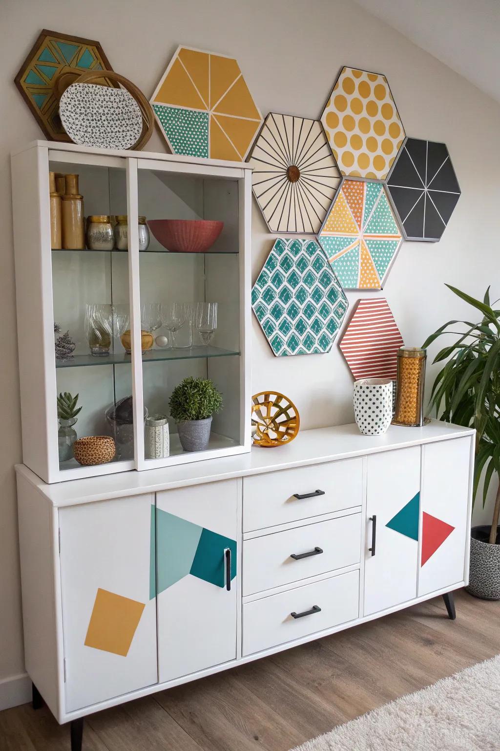 Geometric shapes add a contemporary and architectural feel to the hutch.