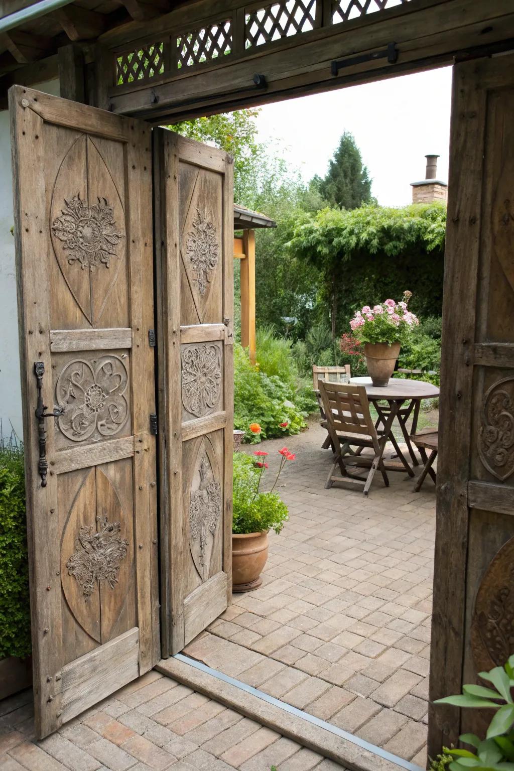 Rustic barn doors for a cozy, inviting touch.