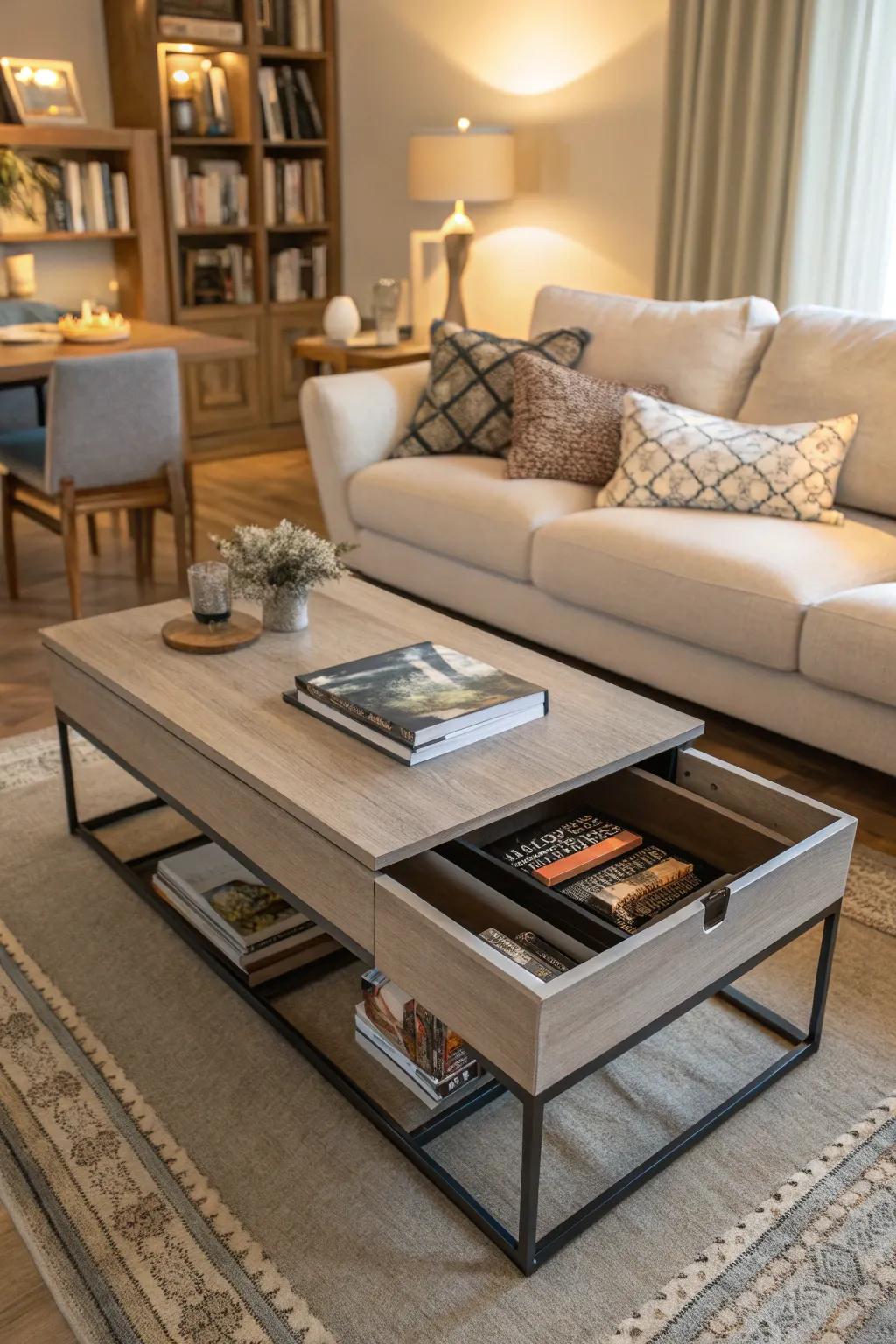 Hidden compartments in furniture add an element of surprise.