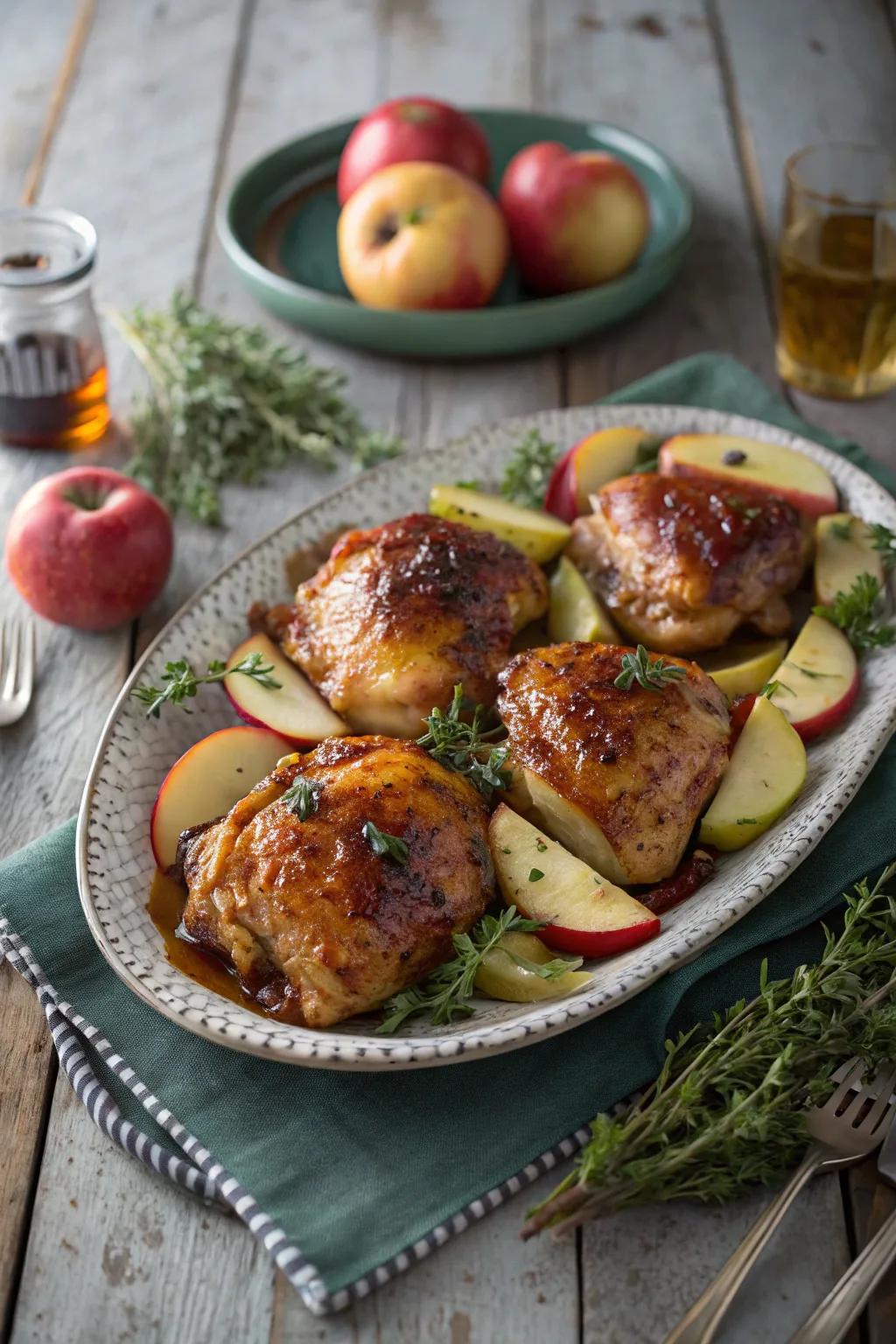 Cider glazed chicken thighs: Juicy and flavorful fall dish.