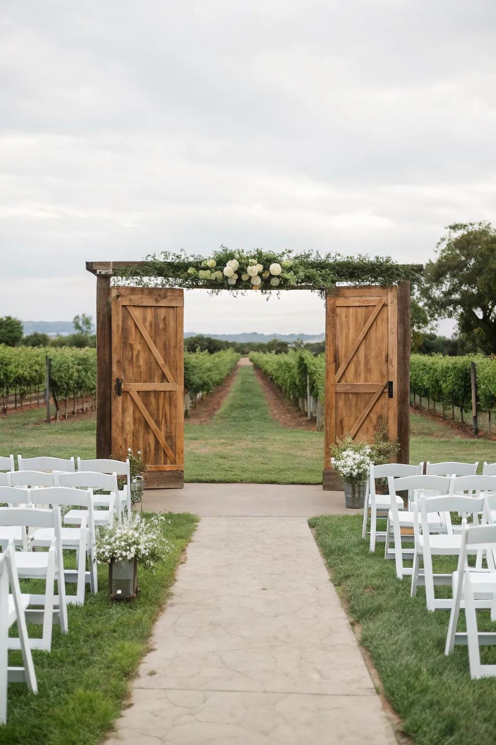 A barn door entryway creates a grand and rustic entrance.