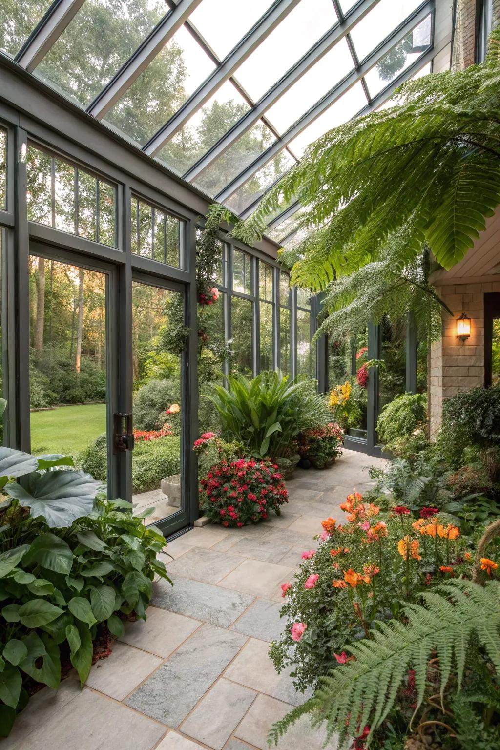 Nurture your plants in a cozy greenhouse patio.