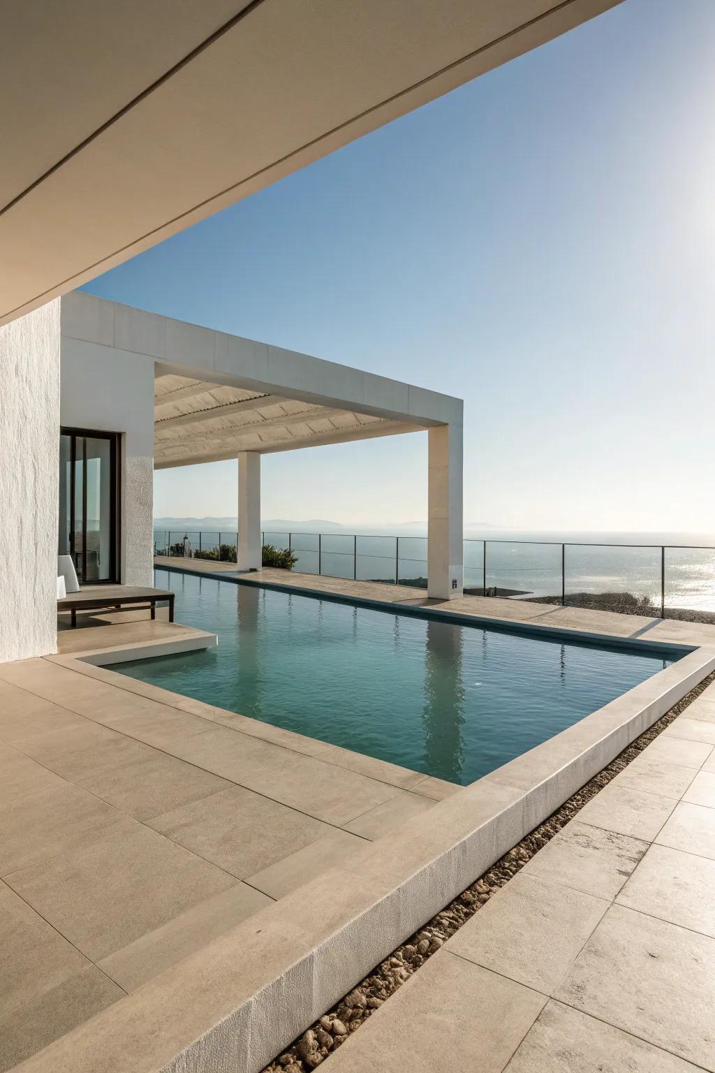 Timeless elegance with a minimalist pool deck design.