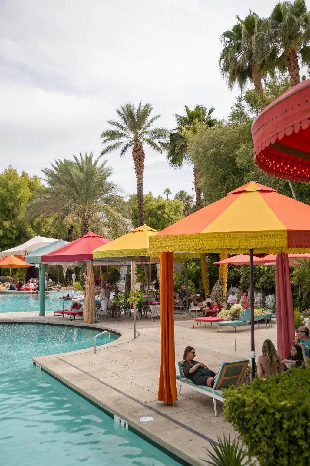 A pop of color adds energy and vibrancy to poolside shading.