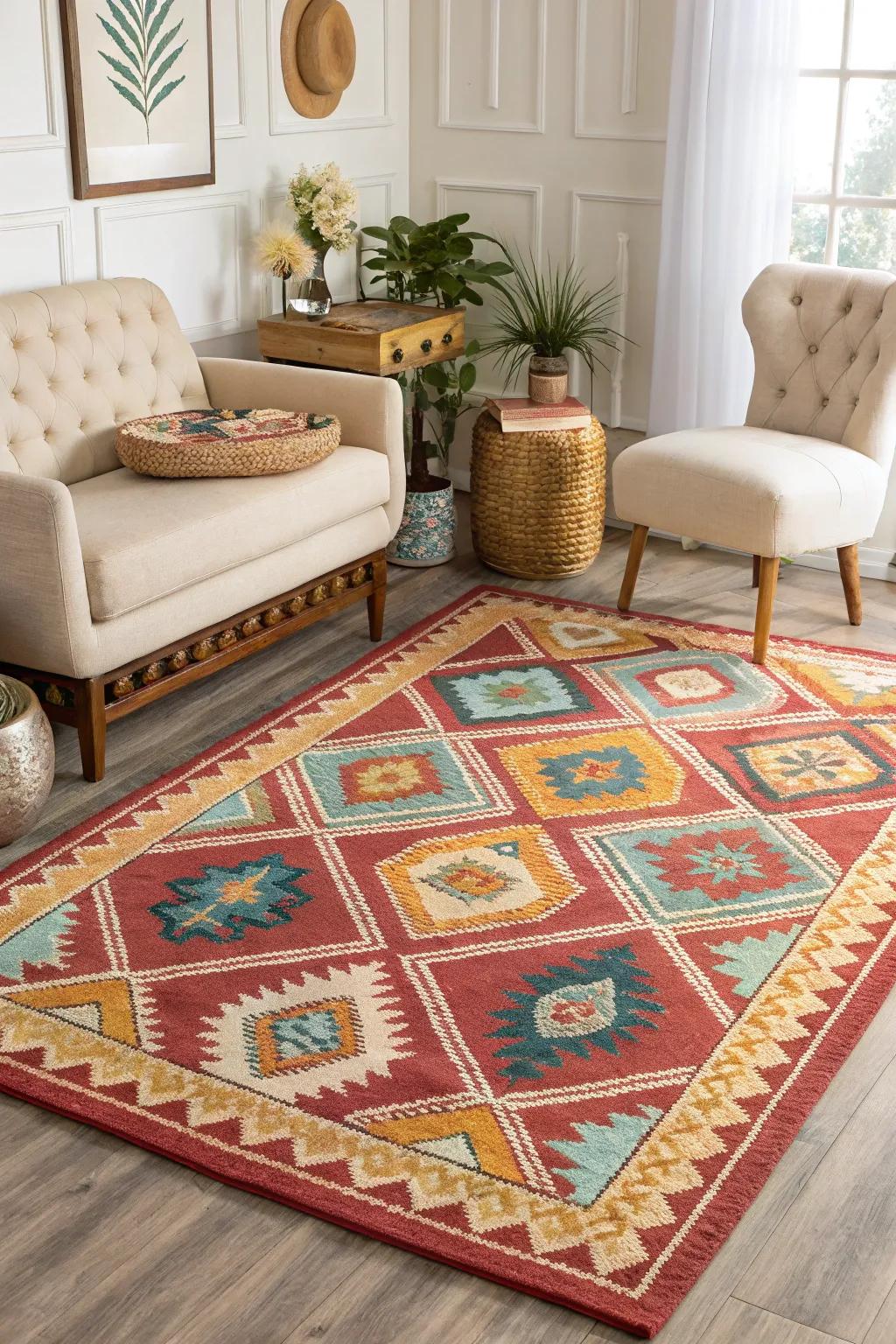 A statement rug ties the room together beautifully.