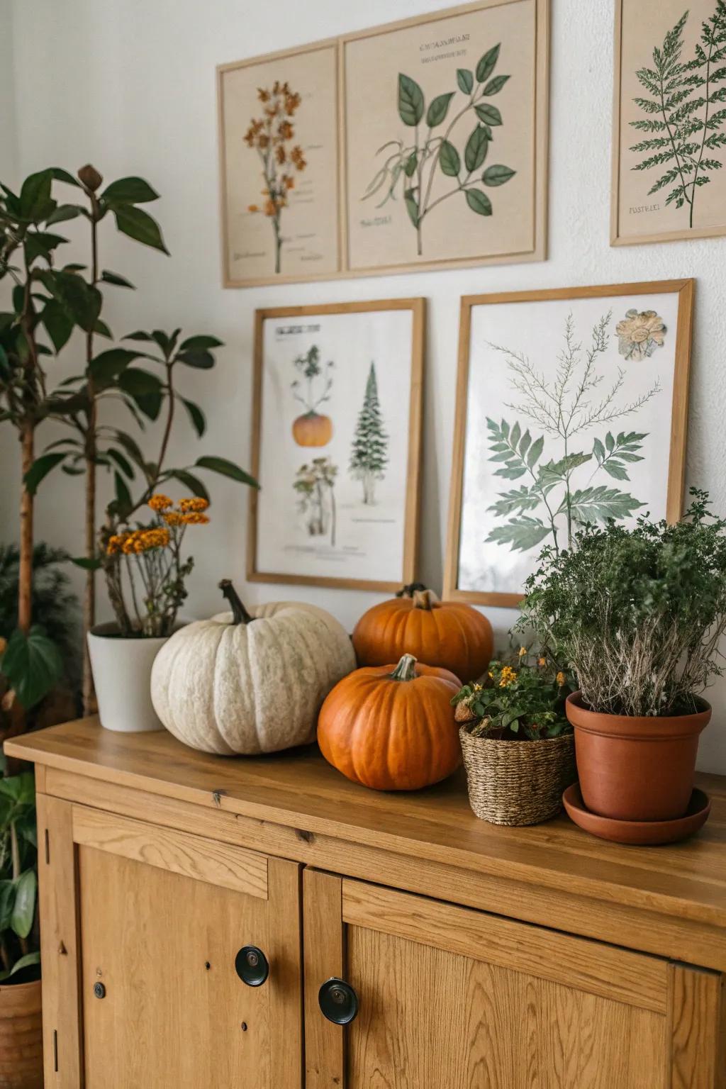 Enhance your decor with vintage botanical pumpkin designs.