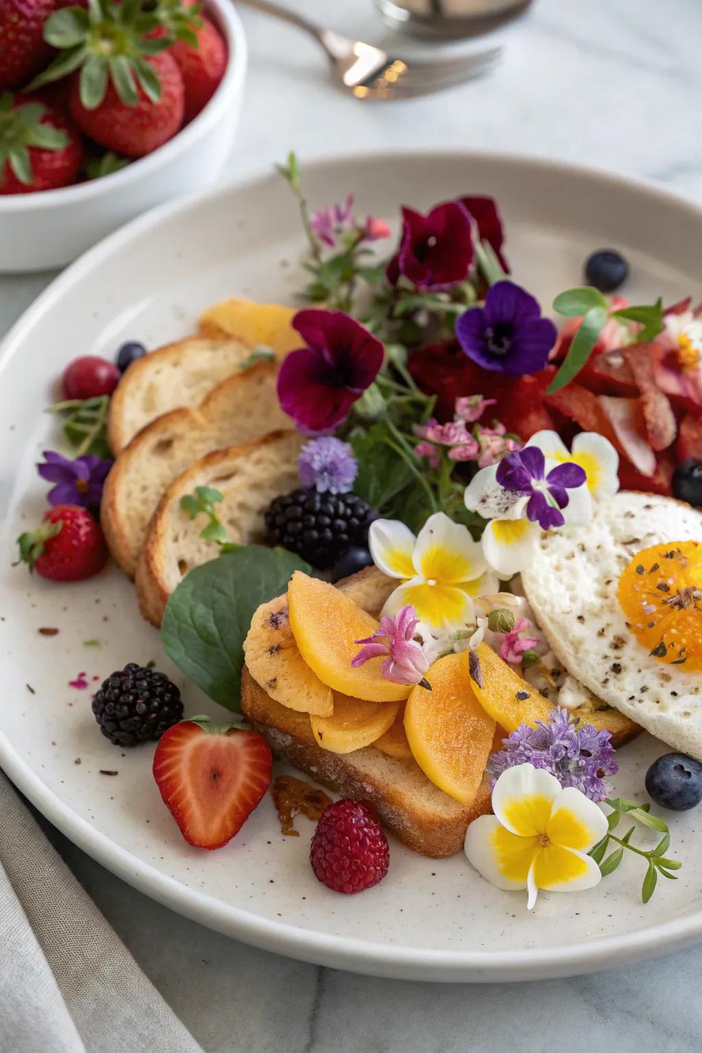 Edible flowers add an unexpected and delightful visual touch.