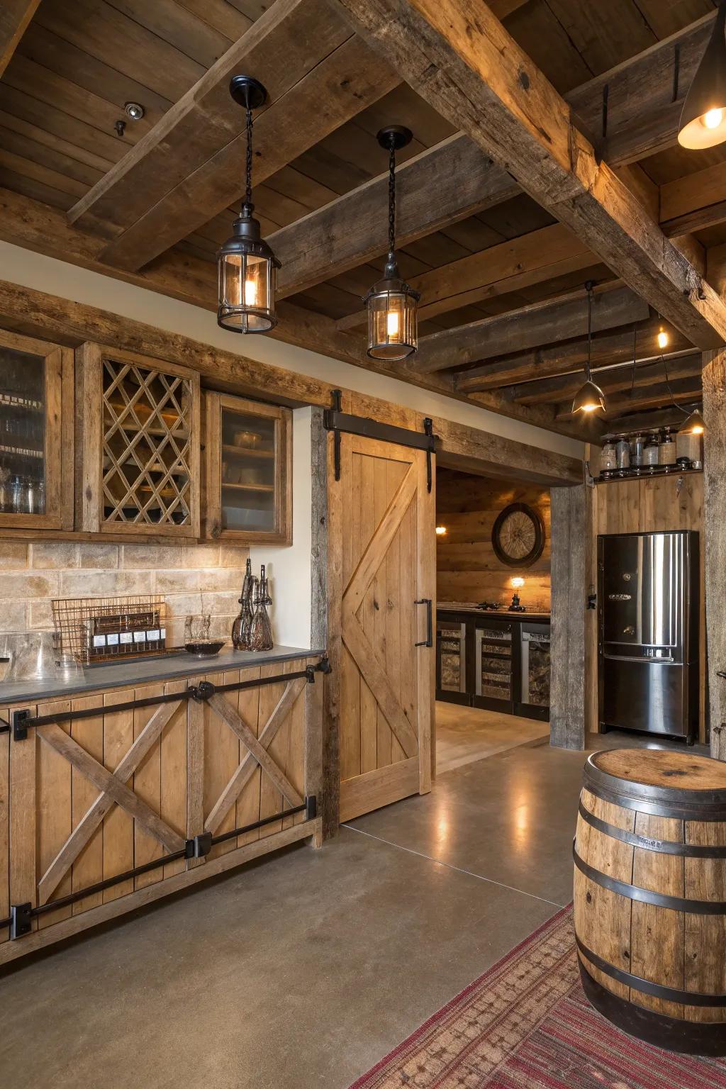 Reclaimed materials add authenticity and charm to the man cave.