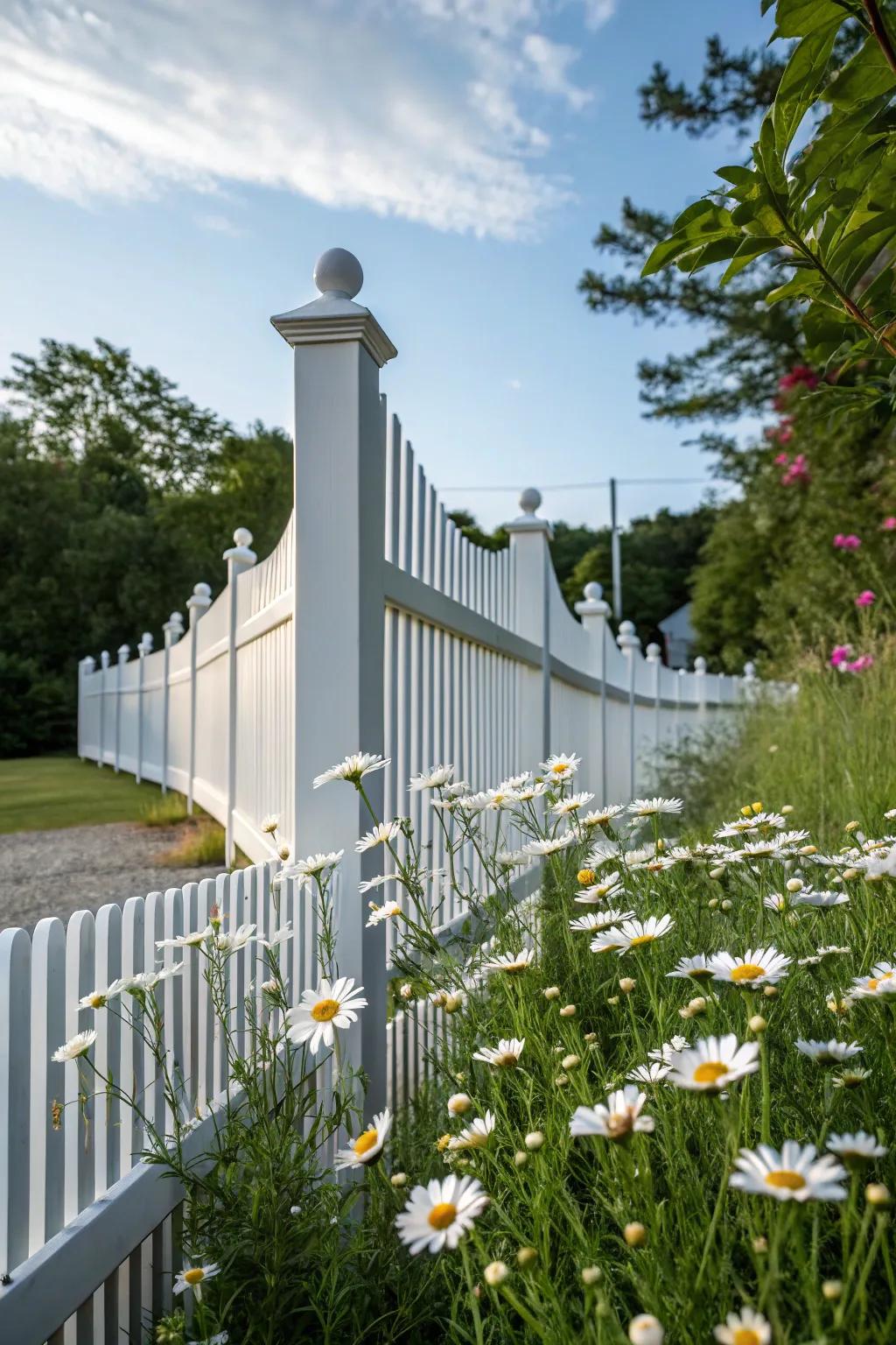 A modern twist on the traditional picket fence adds charm and semi-privacy to this garden.