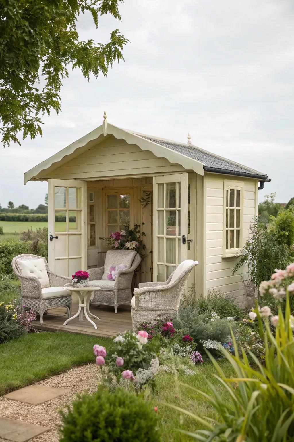 Ivory cream sheds offer classic sophistication and timeless elegance.