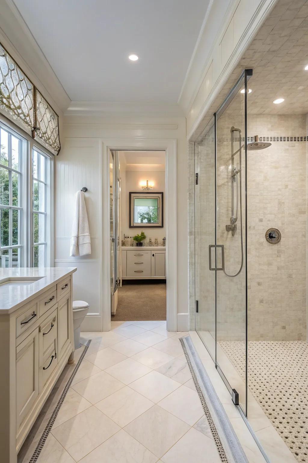 Open-concept showers create a seamless and modern bathroom experience.