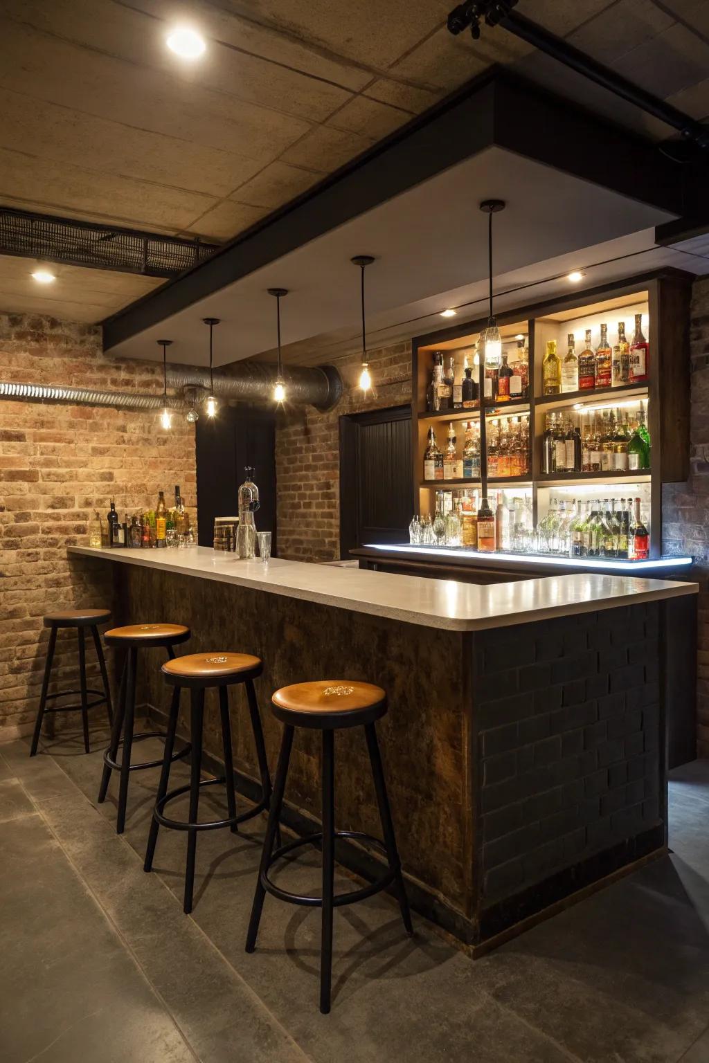 A wet bar is a stylish addition for entertaining in your basement.