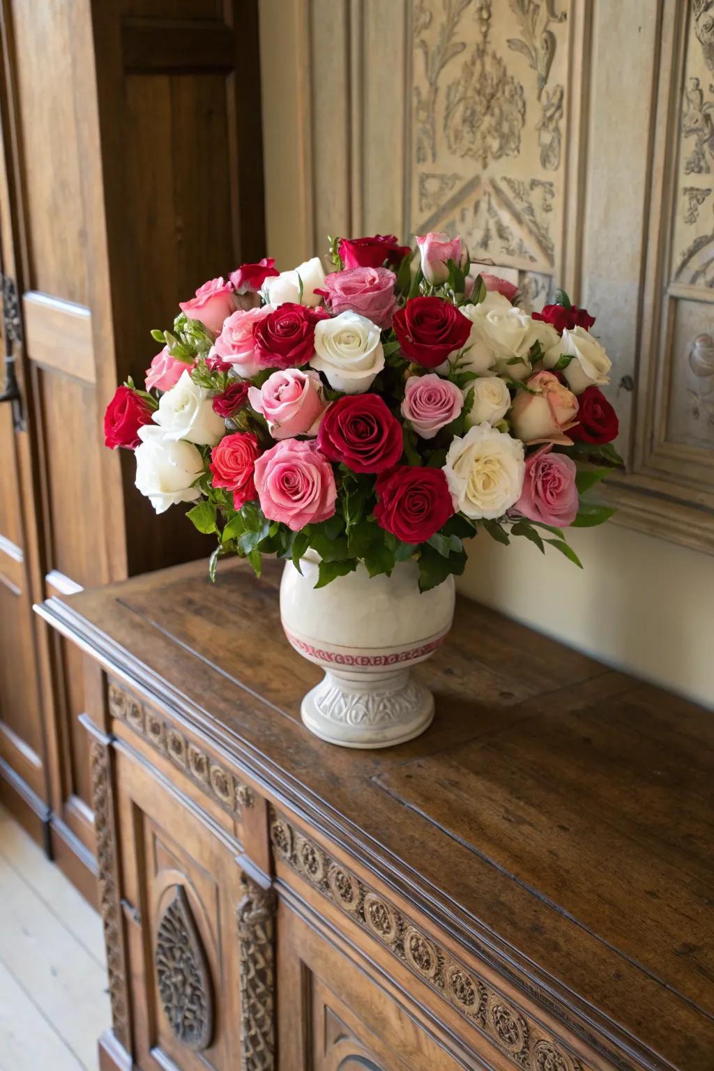 A variety of roses mixed for a textured bouquet.