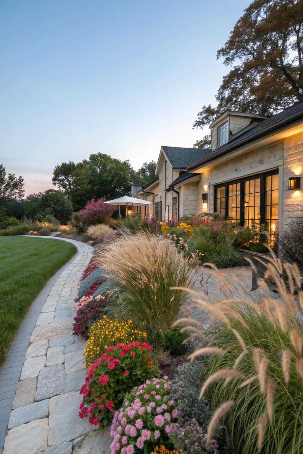 Add elegance and movement with ornamental grasses.