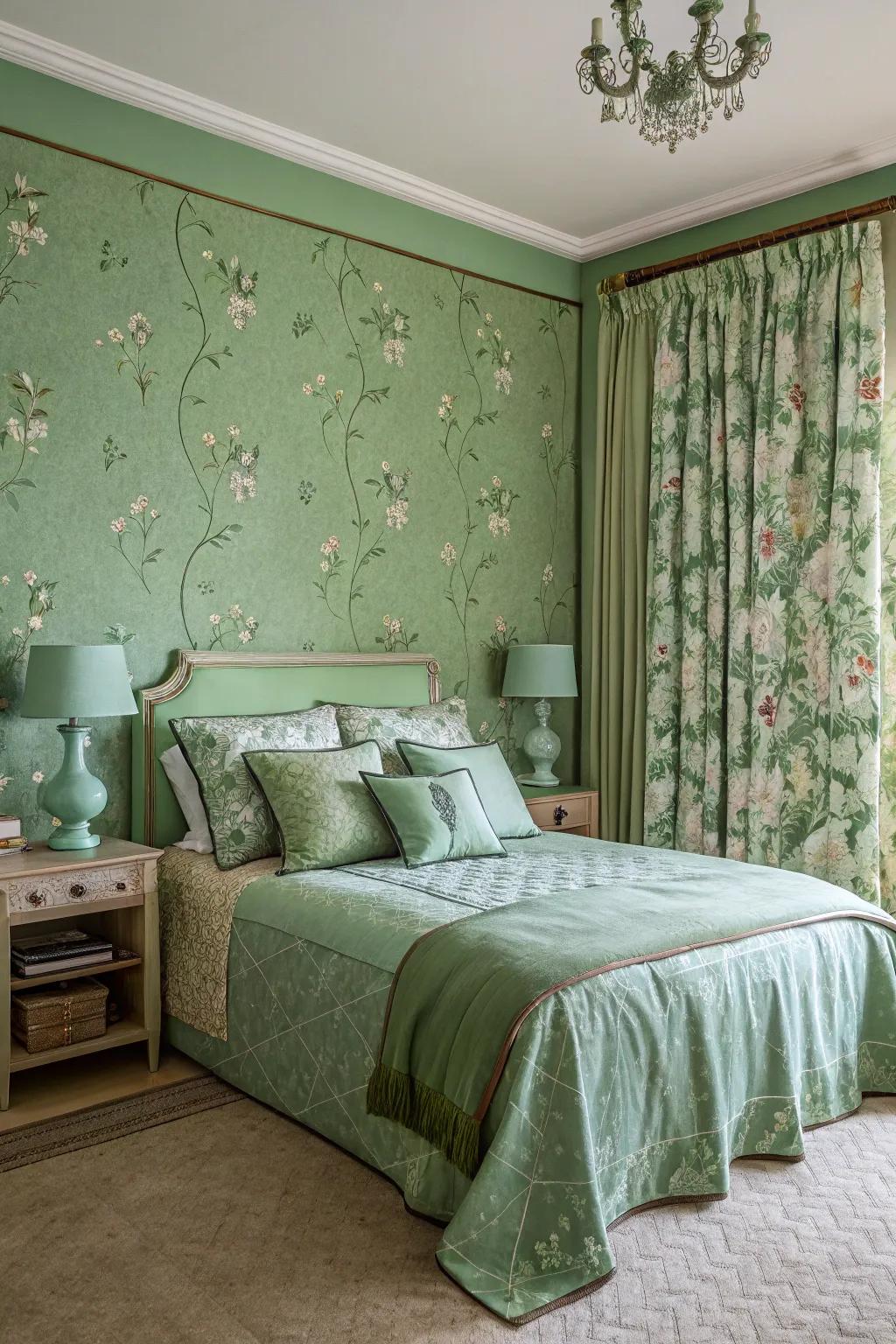 Patterns add interest and dynamism to green decor.