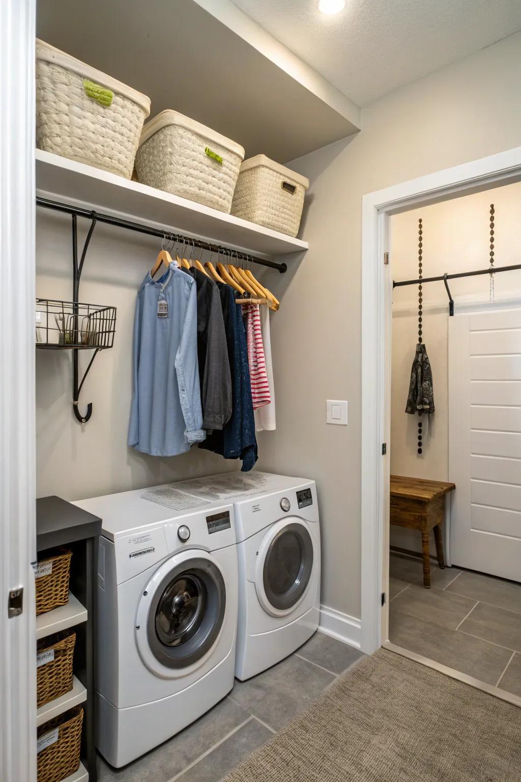 Hooks offer versatile storage for maximizing space.