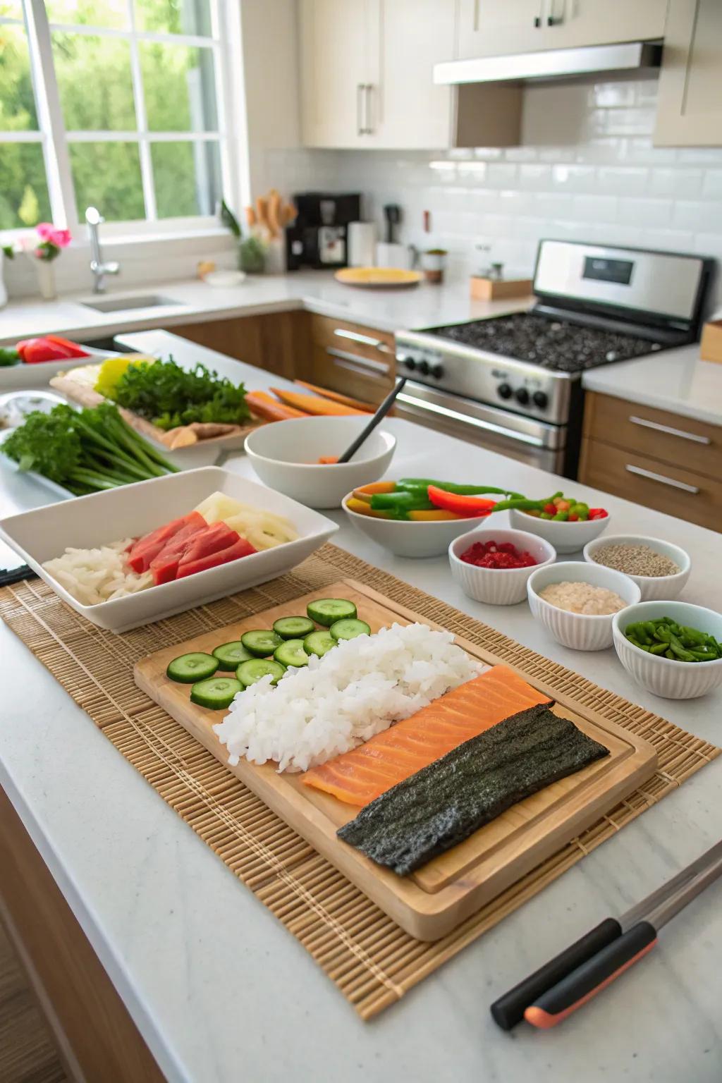 A DIY sushi roll station for a fun, interactive snack.