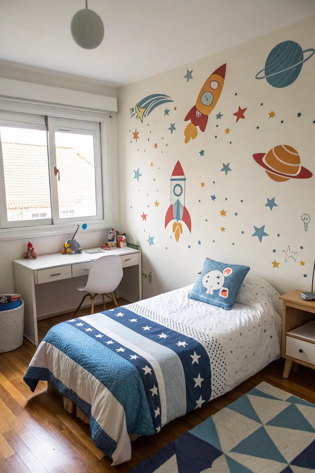 Space-themed wall decals that transform your walls into a cosmic adventure.