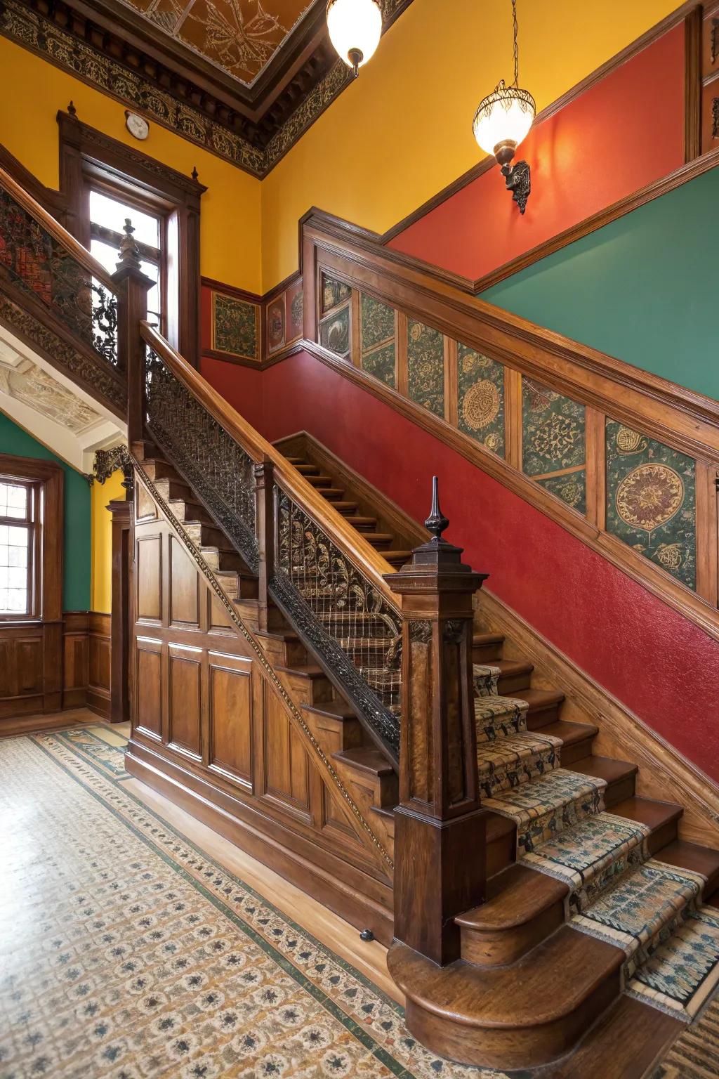 Contrasting colors add boldness and depth to your staircase.