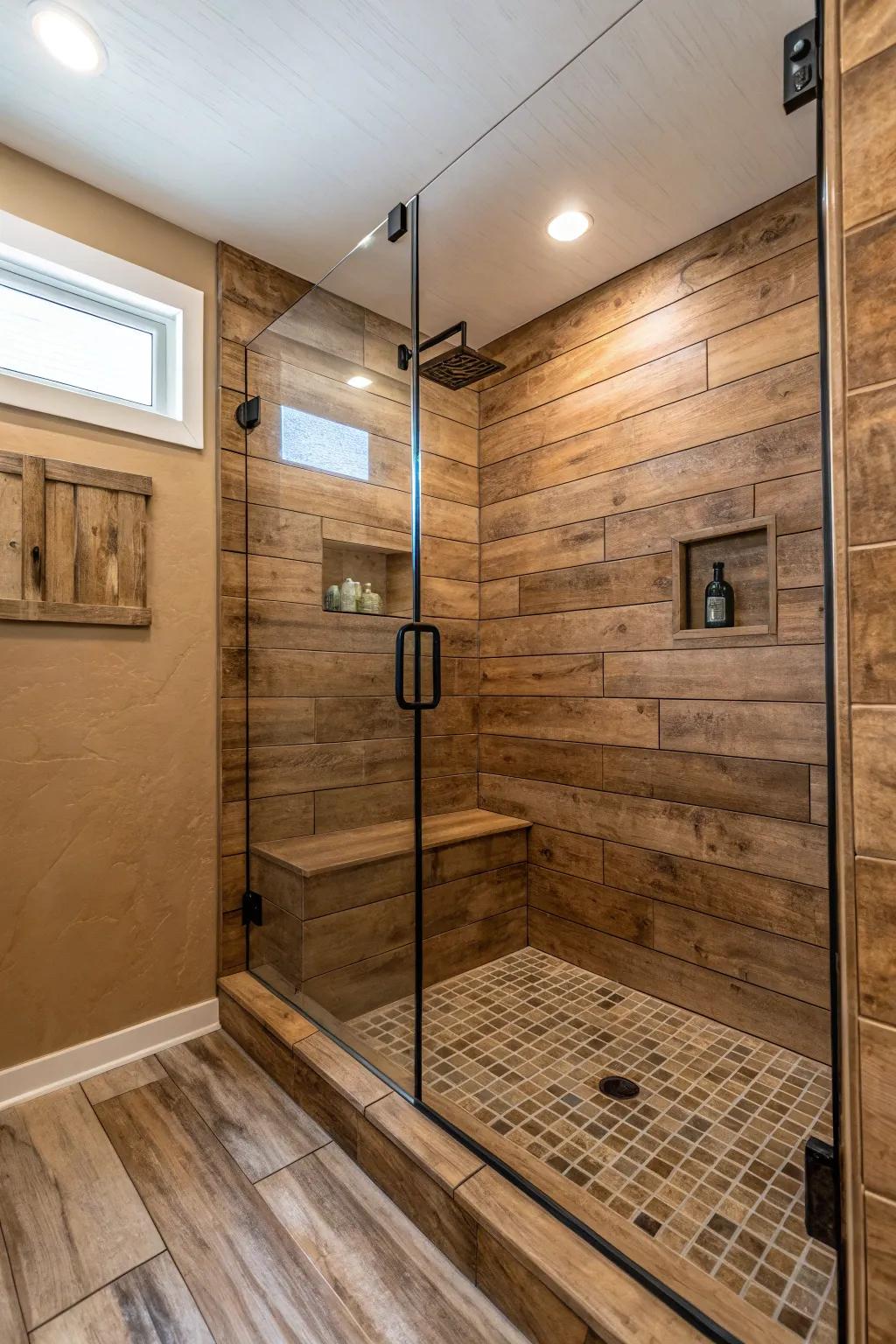 Wood-look tiles bring warmth and comfort to your bathroom.